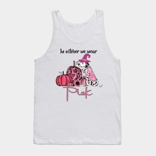 Halloween Dalmatian Dog Pink Pumpkin Breast Cancer Awareness October Month. Tank Top